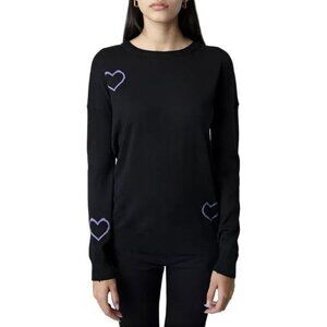 Zadig & Volltaire Gaby Sweater Womens M Black Wool Novelty Y2K Retro Chic 80s